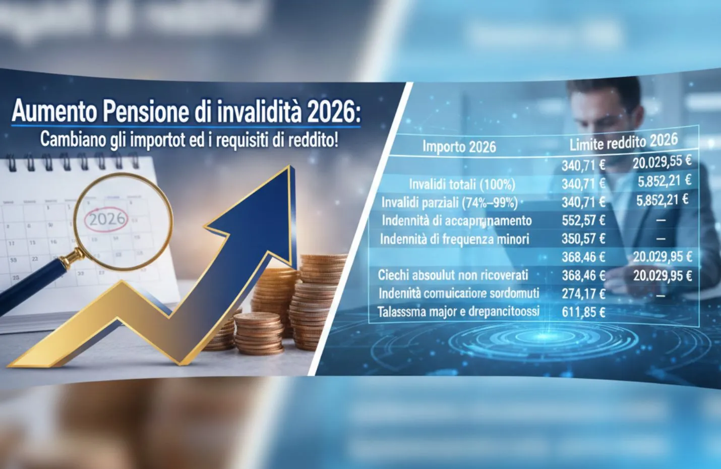 Aumento Pensione di invalidità 2026