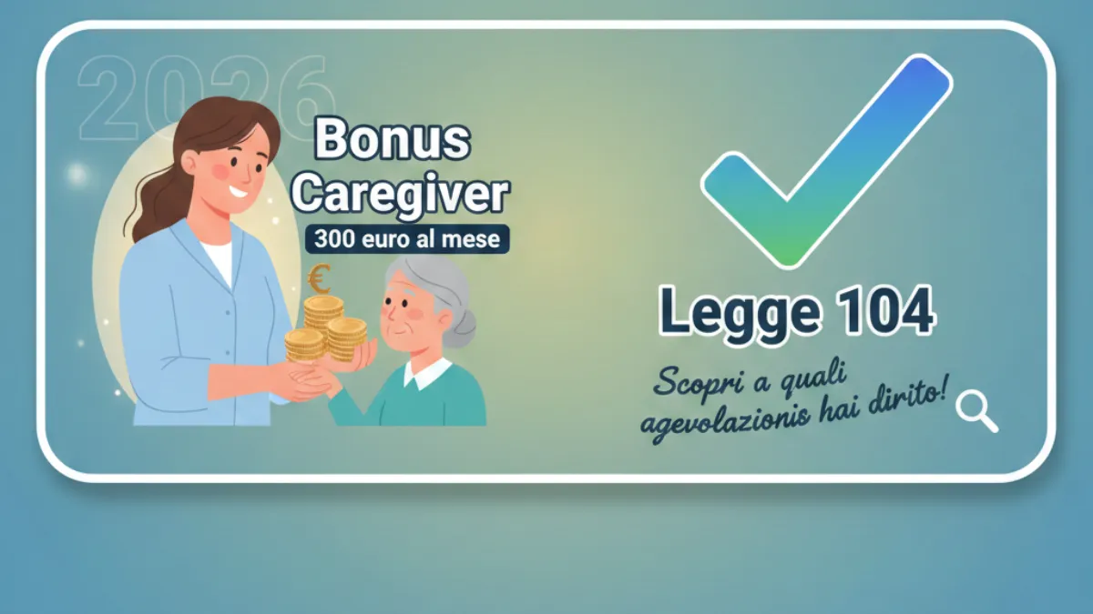 Bonus Caregiver 2026 Legge 104: 300 euro al mese