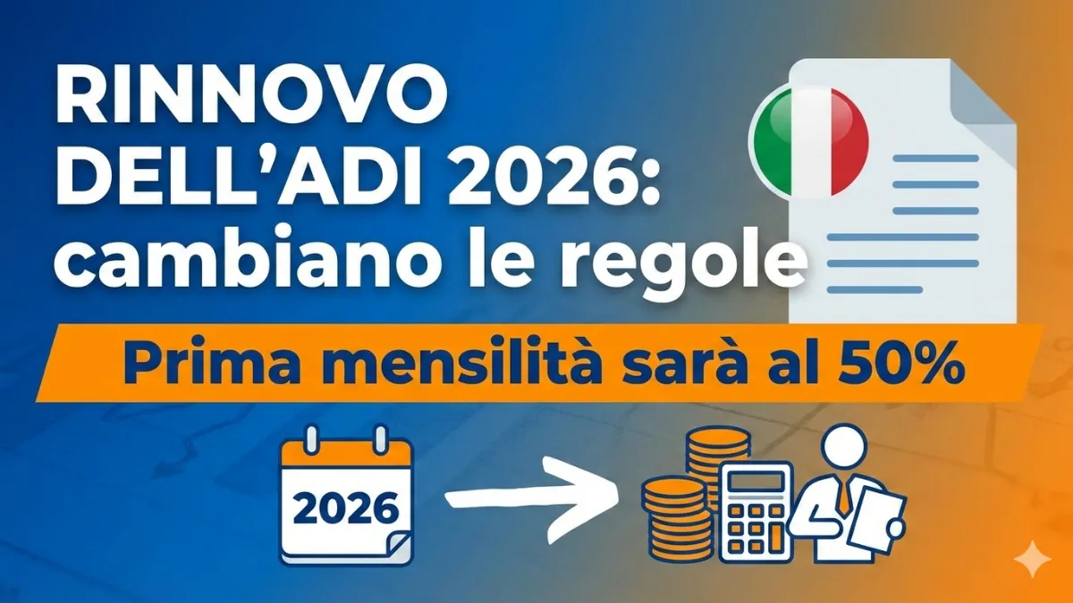 Home 1 Make me proffessional and engaging thumbnail "wide" and large and good : Rinnovo dell'ADI 2026: cambiano le regole - Prima mensilità sarà al 50%