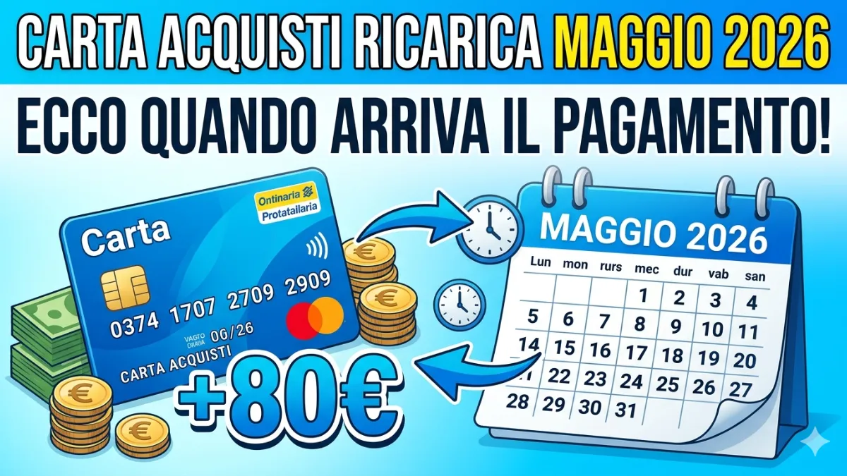 Ricarica Carta Acquisti maggio 2026: ecco quando arriva il pagamento da 80 euro Ricarica Carta Acquisti maggio 2026: ecco quando arriva il pagamento da 80 euro