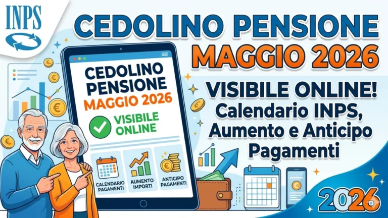 Visibile online Cedolino Pensione di Maggio 2026 calendario INPS aumento e anticipo dei pagamenti converted from png