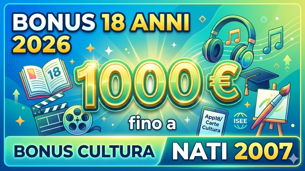 Bonus 18 anni 2026 fino a 1000 euro: Bonus Cultura Nati 2007