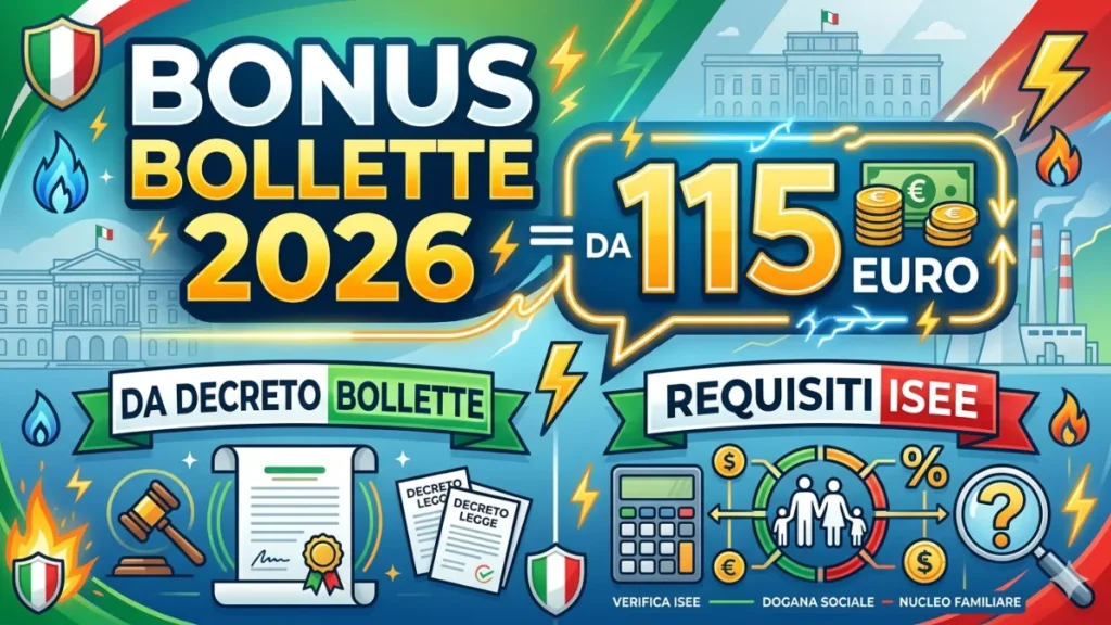 Bonus Bollette 2026 da 115 euro: Decreto Bollette, Requisiti ISEE