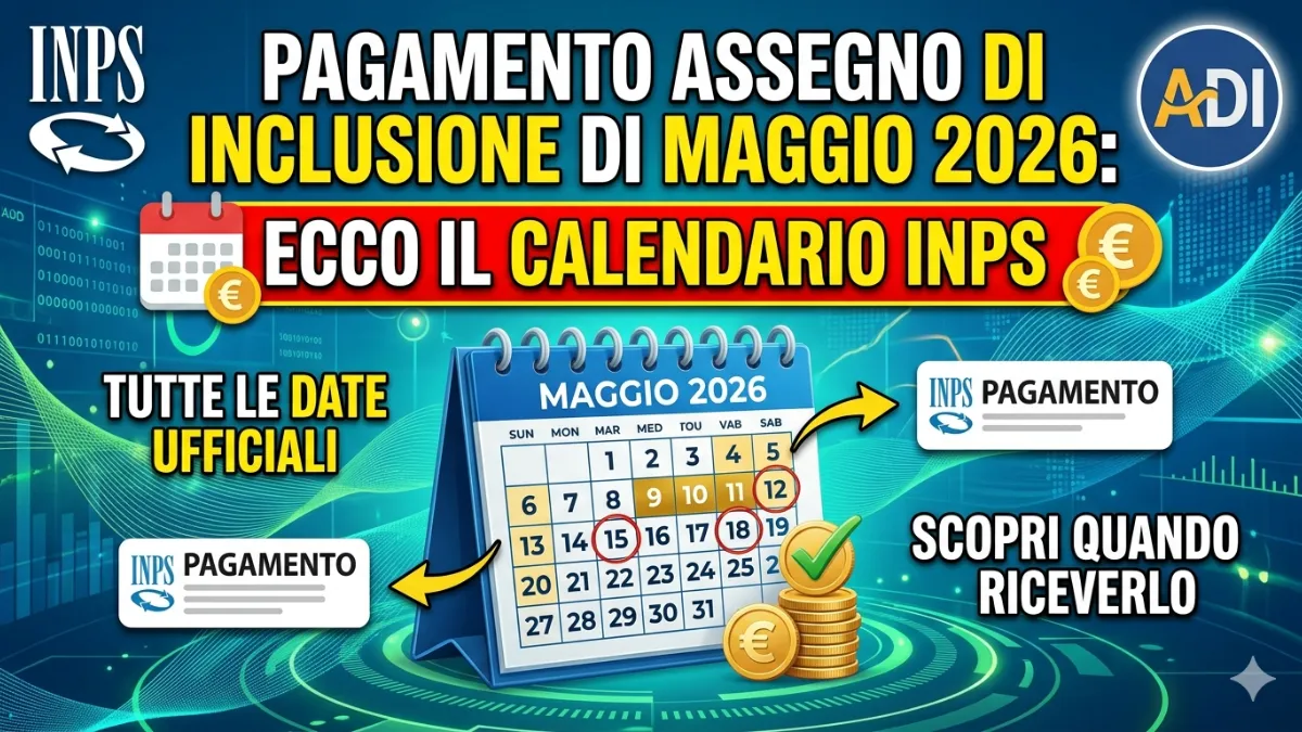 Pagamento Assegno di Inclusione di Maggio 2026: Ecco il calendario Inps Pagamento Assegno di Inclusione di Maggio 2026: Ecco il calendario Inps
