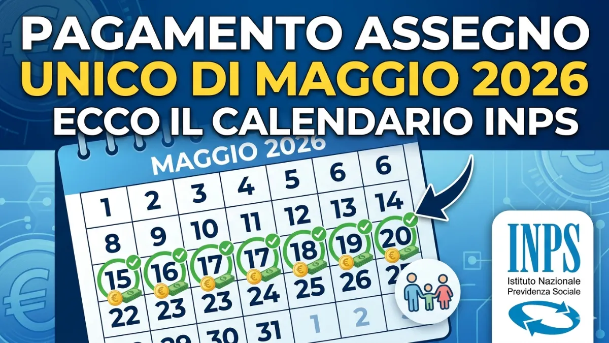 Pagamento Assegno unico di Maggio 2026: Ecco il calendaro Inps