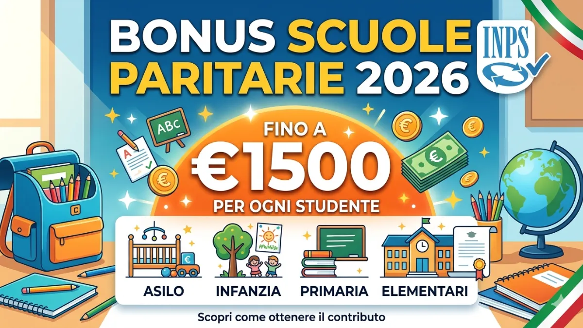 bonus scuole paritarie 2026 Inps: Fino a 1500 euro per ogni studente infanzia, primaria, asilo, elementari
