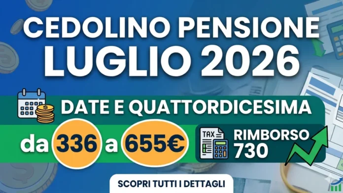 Cedolino Pensione Luglio 2026: quattordicesima, rimborso 730 e date Cedolino Pensione Luglio 2026: quattordicesima, rimborso 730 e date