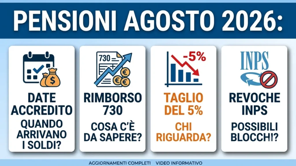 Pensione di Agosto 2026: Rimborso 730 e data di pagamento Inps