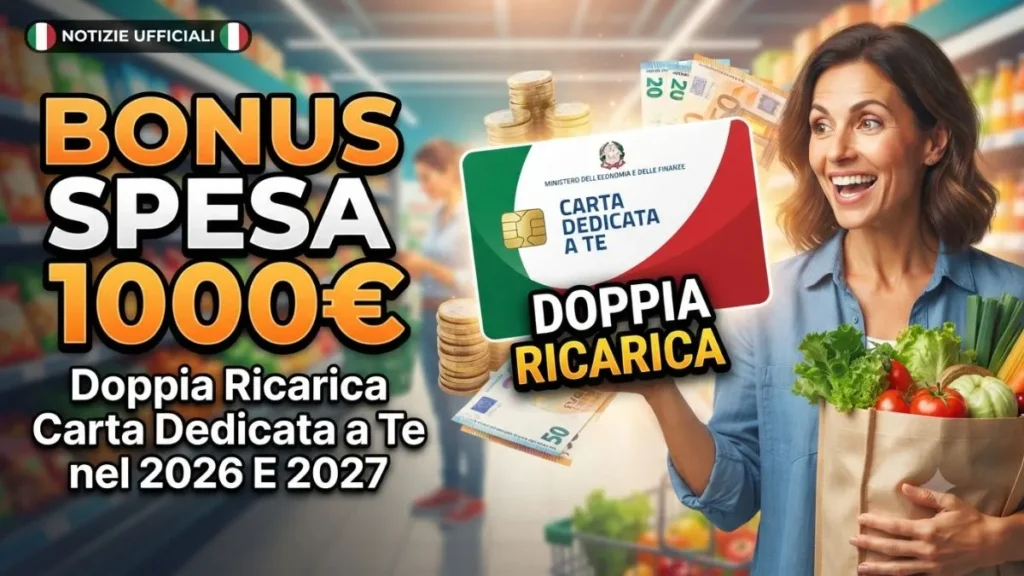 Bonus spesa 1000 euro Doppia Ricarica Carta Dedicata a Te nel 2026 e 2027