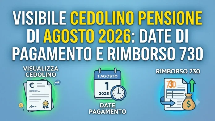 Visibile Cedolino Pensione di Agosto 2026: Date di Pagamento e Rimborso 730 Visibile Cedolino Pensione di Agosto 2026: Date di Pagamento e Rimborso 730