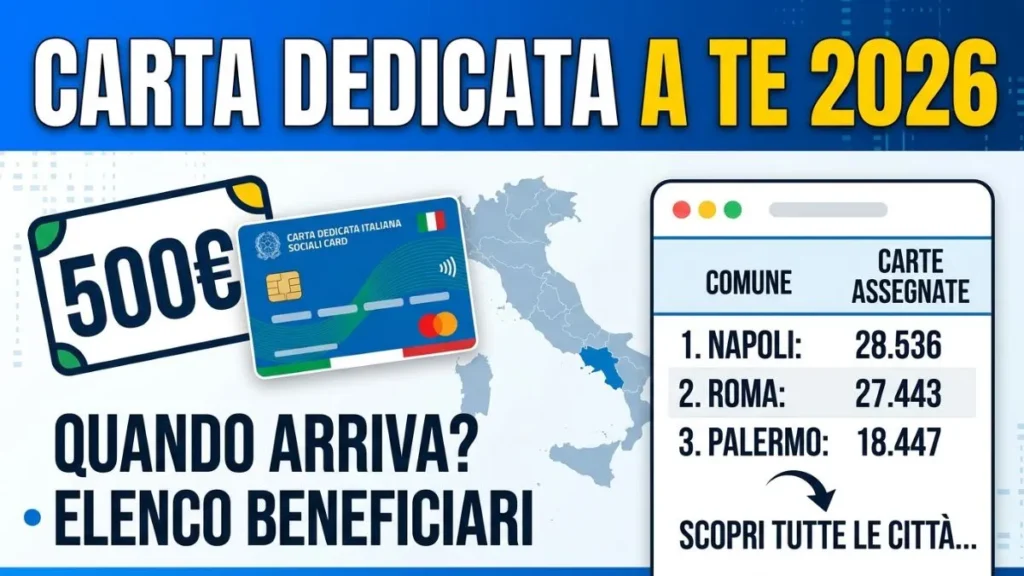 Carta Dedicata a Te 2026: elenco dei beneficiari città per città e quando arrivano i 500 euro